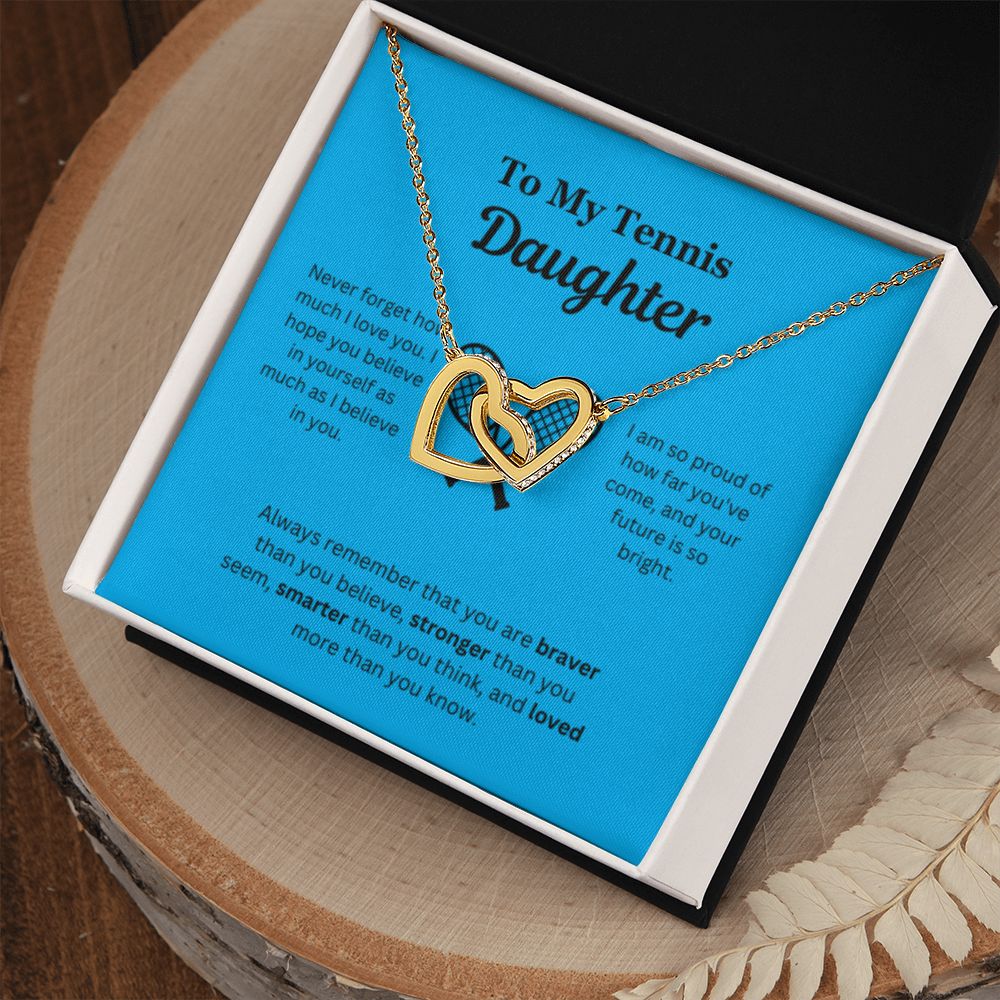 EllePendants To My Tennis Daughter Necklace, Father Daughter Necklace, Mother Daughter Necklace, Daughter Birthday, Heart Jewelry, Gold Jewelry, Interlocking Hearts, Message Card Necklace