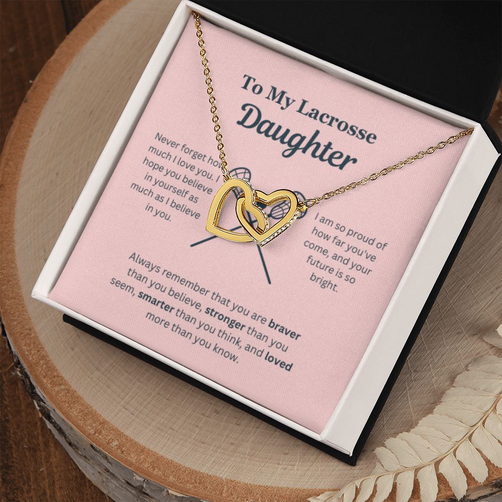 EllePendants To My Lacrosse Daughter Necklace, Father Daughter Necklace, Mother Daughter Necklace, Daughter Birthday, Heart Jewelry, Gold Jewelry, Interlocking Hearts, Message Card Necklace
