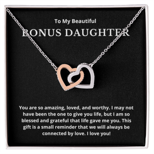 Interlocking Hearts Bonus Daughter Gift, Step Daughter Necklace