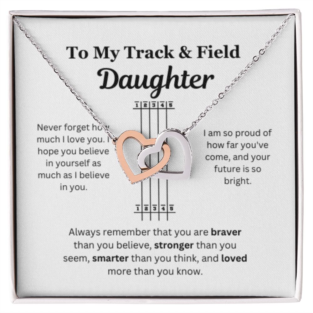 EllePendants To My Track and Field Daughter Necklace, Father Daughter Necklace, Mother Daughter Necklace, Daughter Birthday, Heart Jewelry, Gold Jewelry, Interlocking Hearts, Message Card Necklace