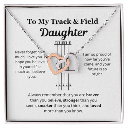 EllePendants To My Track and Field Daughter Necklace, Father Daughter Necklace, Mother Daughter Necklace, Daughter Birthday, Heart Jewelry, Gold Jewelry, Interlocking Hearts, Message Card Necklace