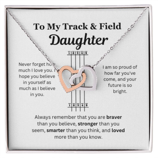 EllePendants To My Track and Field Daughter Necklace, Father Daughter Necklace, Mother Daughter Necklace, Daughter Birthday, Heart Jewelry, Gold Jewelry, Interlocking Hearts, Message Card Necklace