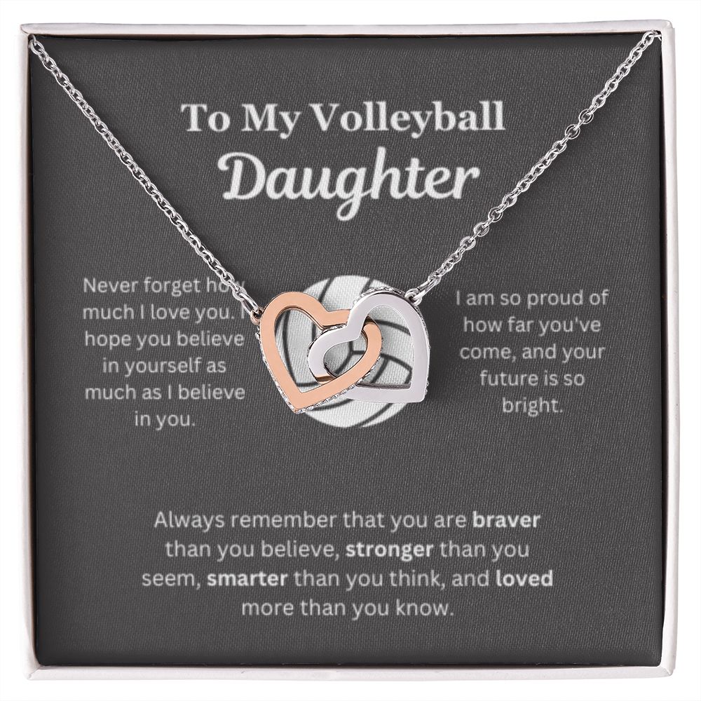 EllePendants To My Volleyball Daughter Necklace, Father Daughter Necklace, Mother Daughter Necklace, Daughter Birthday, Heart Jewelry, Gold Jewelry, Interlocking Hearts, Message Card Necklace
