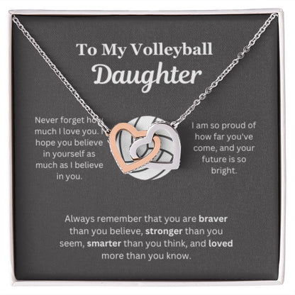 EllePendants To My Volleyball Daughter Necklace, Father Daughter Necklace, Mother Daughter Necklace, Daughter Birthday, Heart Jewelry, Gold Jewelry, Interlocking Hearts, Message Card Necklace