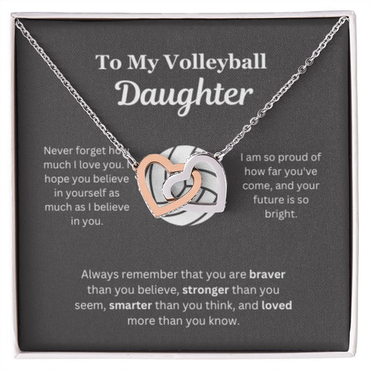 EllePendants To My Volleyball Daughter Necklace, Father Daughter Necklace, Mother Daughter Necklace, Daughter Birthday, Heart Jewelry, Gold Jewelry, Interlocking Hearts, Message Card Necklace