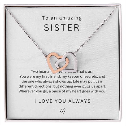 To My Sister Interlocking Hearts Necklace, Sister Gift from Sister, Big Little Sister Birthday Christmas Gift, Gift for Sister