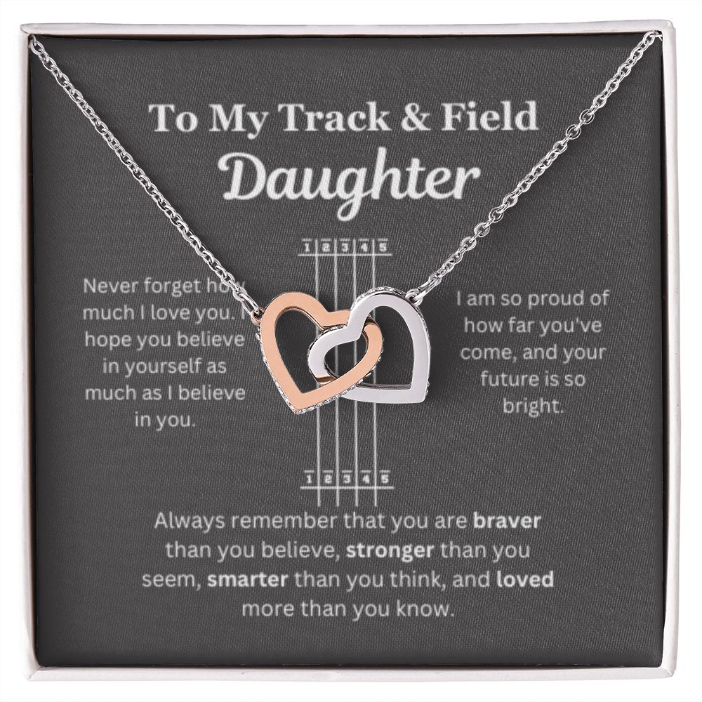 EllePendants To My Track and Field Daughter Necklace, Father Daughter Necklace, Mother Daughter Necklace, Daughter Birthday, Heart Jewelry, Gold Jewelry, Interlocking Hearts, Message Card Necklace