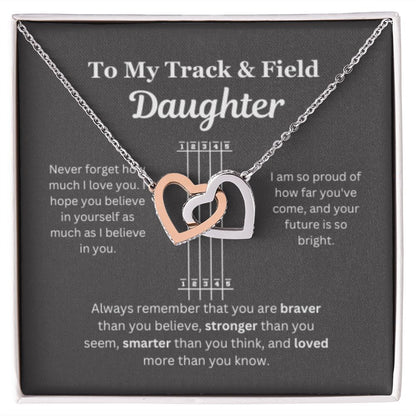 EllePendants To My Track and Field Daughter Necklace, Father Daughter Necklace, Mother Daughter Necklace, Daughter Birthday, Heart Jewelry, Gold Jewelry, Interlocking Hearts, Message Card Necklace