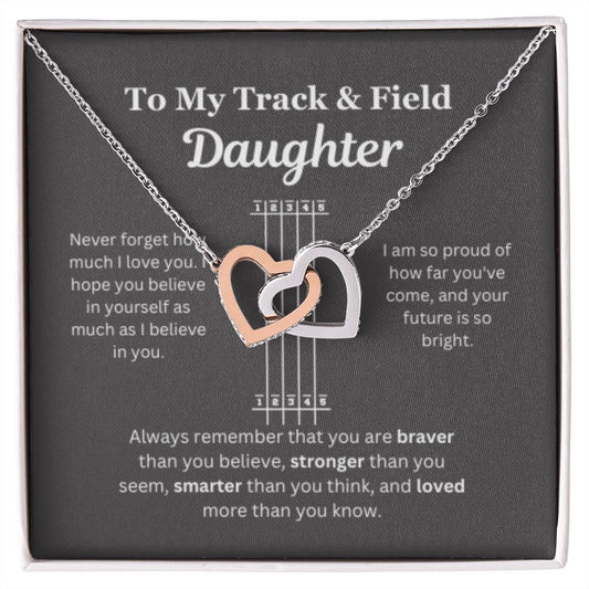 EllePendants To My Track and Field Daughter Necklace, Father Daughter Necklace, Mother Daughter Necklace, Daughter Birthday, Heart Jewelry, Gold Jewelry, Interlocking Hearts, Message Card Necklace