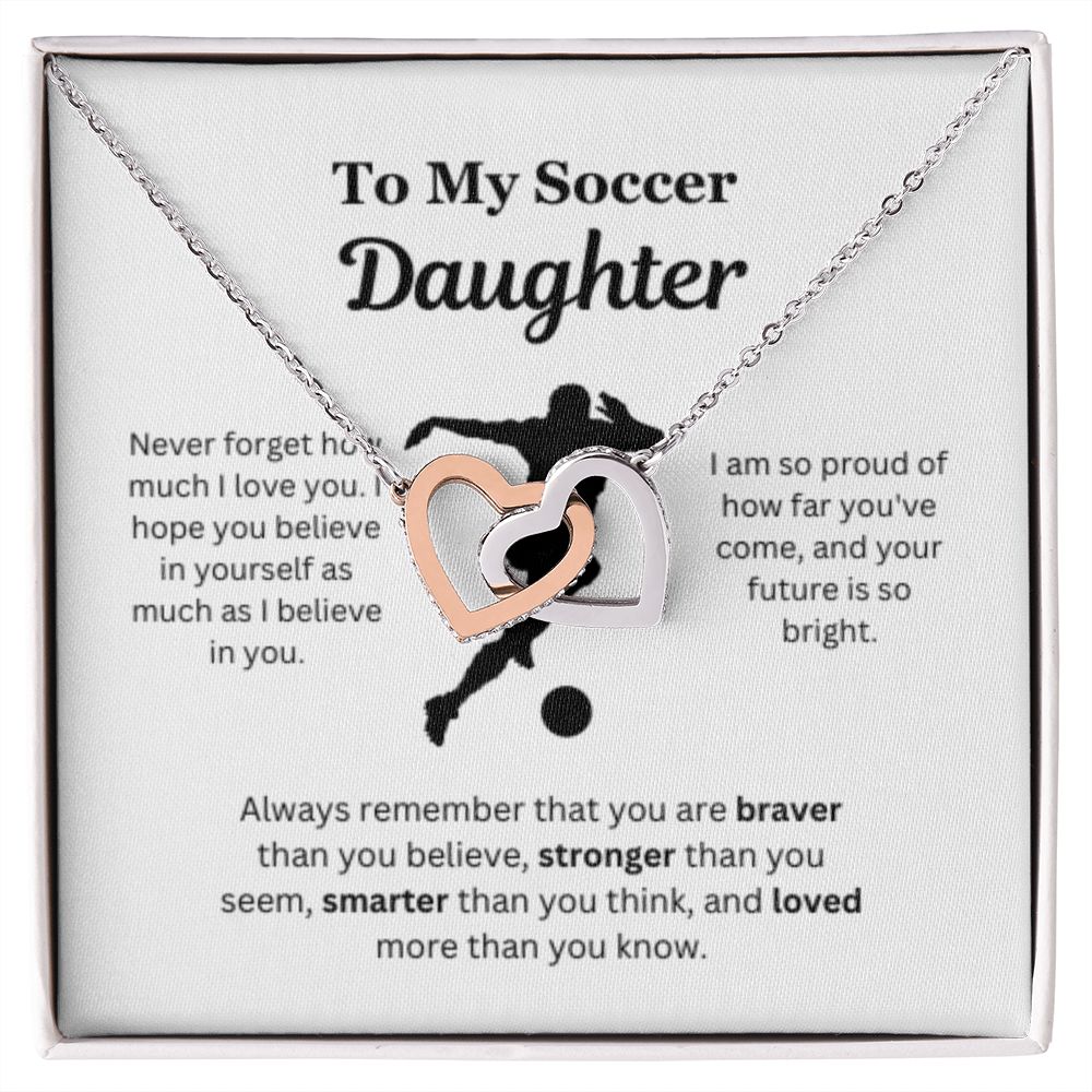 EllePendants To My Soccer Daughter Necklace, Father Daughter Necklace, Mother Daughter Necklace, Daughter Birthday, Heart Jewelry, Gold Jewelry, Interlocking Hearts, Message Card Necklace
