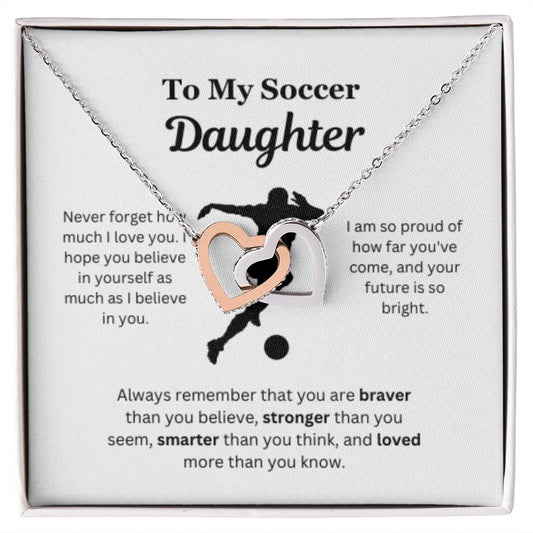 EllePendants To My Soccer Daughter Necklace, Father Daughter Necklace, Mother Daughter Necklace, Daughter Birthday, Heart Jewelry, Gold Jewelry, Interlocking Hearts, Message Card Necklace