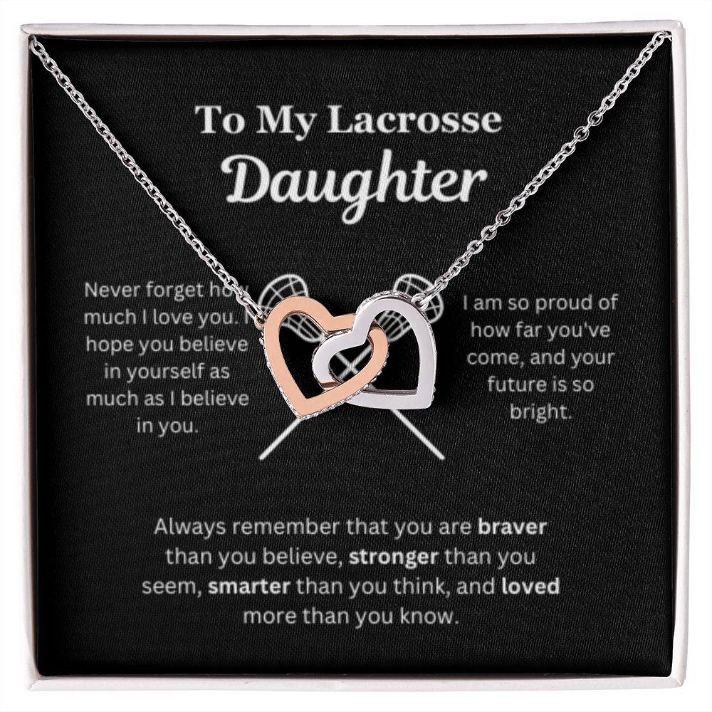 EllePendants To My Lacrosse Daughter Necklace, Father Daughter Necklace, Mother Daughter Necklace, Daughter Birthday, Heart Jewelry, Gold Jewelry, Interlocking Hearts, Message Card Necklace