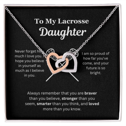 EllePendants To My Lacrosse Daughter Necklace, Father Daughter Necklace, Mother Daughter Necklace, Daughter Birthday, Heart Jewelry, Gold Jewelry, Interlocking Hearts, Message Card Necklace