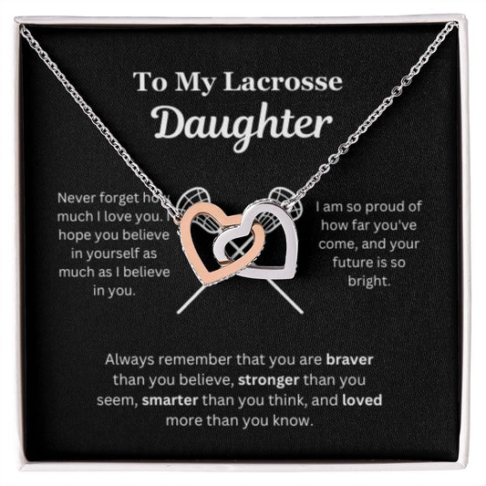 EllePendants To My Lacrosse Daughter Necklace, Father Daughter Necklace, Mother Daughter Necklace, Daughter Birthday, Heart Jewelry, Gold Jewelry, Interlocking Hearts, Message Card Necklace