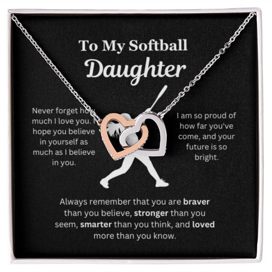 EllePendants To My Softball Daughter Necklace, Father Daughter Necklace, Mother Daughter Necklace, Daughter Birthday, Heart Jewelry, Gold Jewelry, Interlocking Hearts, Message Card Necklace