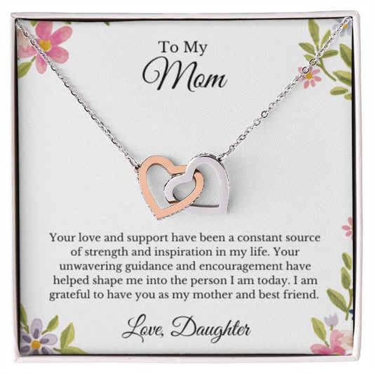 Interlocking Hearts, To Mom From Daughter Message Card Necklace, Mom Birthday Jewelry To Mom From Daughter Gifts, Mom Mother's Day Gifts From Daughter