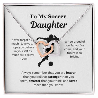 EllePendants To My Soccer Daughter Necklace, Father Daughter Necklace, Mother Daughter Necklace, Daughter Birthday, Heart Jewelry, Gold Jewelry, Interlocking Hearts, Message Card Necklace
