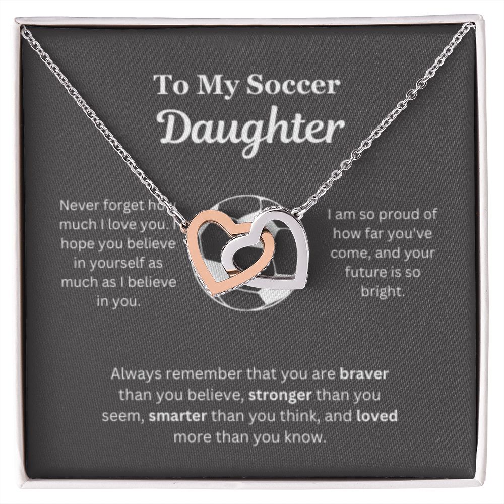 EllePendants To My Soccer Daughter Necklace, Father Daughter Necklace, Mother Daughter Necklace, Daughter Birthday, Heart Jewelry, Gold Jewelry, Interlocking Hearts, Message Card Necklace