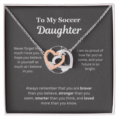 EllePendants To My Soccer Daughter Necklace, Father Daughter Necklace, Mother Daughter Necklace, Daughter Birthday, Heart Jewelry, Gold Jewelry, Interlocking Hearts, Message Card Necklace