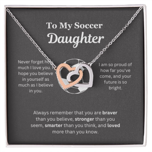 EllePendants To My Soccer Daughter Necklace, Father Daughter Necklace, Mother Daughter Necklace, Daughter Birthday, Heart Jewelry, Gold Jewelry, Interlocking Hearts, Message Card Necklace