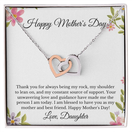 Interlocking Hearts, To Mom From Daughter Message Card Necklace, Mom Birthday Jewelry To Mom From Daughter Gifts, Mom Mother's Day Gifts From Daughter