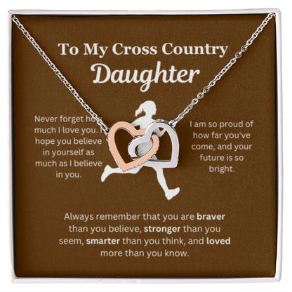 EllePendants To My Cross Country Daughter Necklace, Father Daughter Necklace, Mother Daughter Necklace, Daughter Birthday, Heart Jewelry, Gold Jewelry