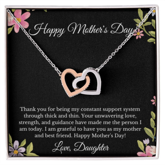 Interlocking Hearts, To Mom From Daughter Message Card Necklace, Mom Birthday Jewelry To Mom From Daughter Gifts, Mom Mother's Day Gifts From Daughter