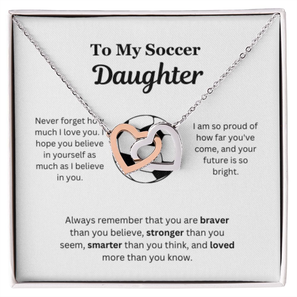 EllePendants To My Soccer Daughter Necklace, Father Daughter Necklace, Mother Daughter Necklace, Daughter Birthday, Heart Jewelry, Gold Jewelry, Interlocking Hearts, Message Card Necklace