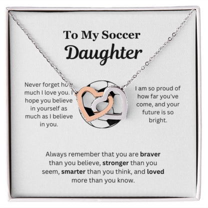 EllePendants To My Soccer Daughter Necklace, Father Daughter Necklace, Mother Daughter Necklace, Daughter Birthday, Heart Jewelry, Gold Jewelry, Interlocking Hearts, Message Card Necklace