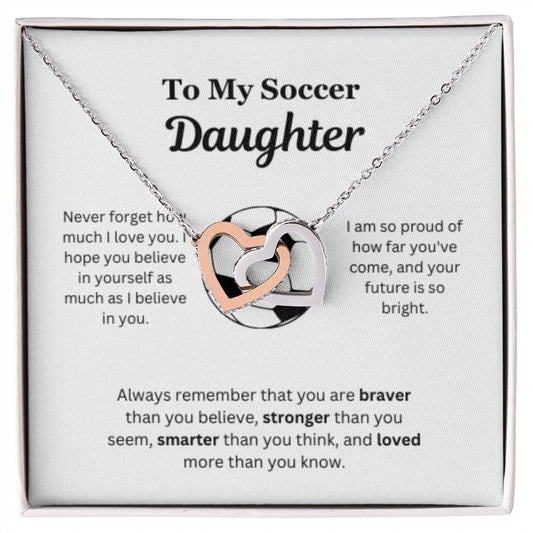 EllePendants To My Soccer Daughter Necklace, Father Daughter Necklace, Mother Daughter Necklace, Daughter Birthday, Heart Jewelry, Gold Jewelry, Interlocking Hearts, Message Card Necklace