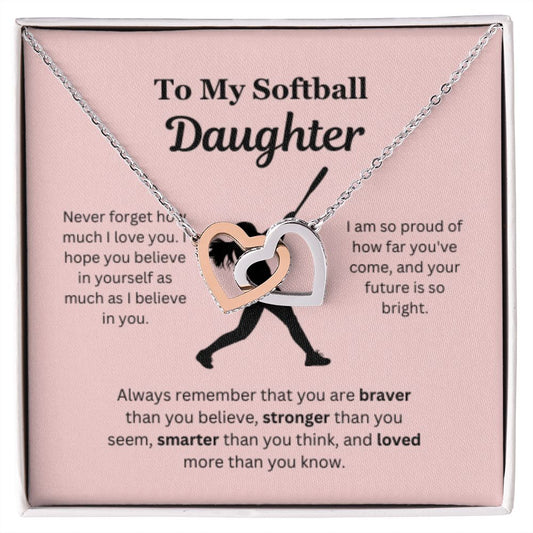 EllePendants To My Softball Daughter Necklace, Father Daughter Necklace, Mother Daughter Necklace, Daughter Birthday, Heart Jewelry, Gold Jewelry, Interlocking Hearts, Message Card Necklace