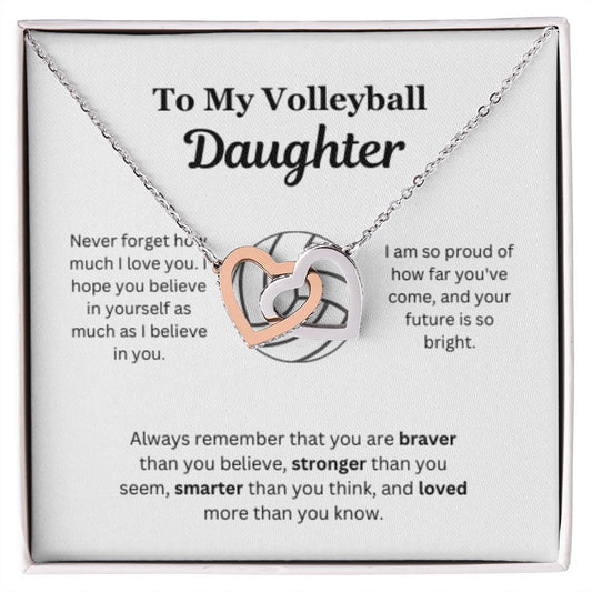 EllePendants To My Volleyball Daughter Necklace, Father Daughter Necklace, Mother Daughter Necklace, Daughter Birthday, Heart Jewelry, Gold Jewelry, Interlocking Hearts, Message Card Necklace