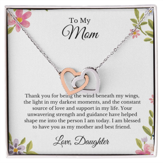 Interlocking Hearts, To Mom From Daughter Message Card Necklace, Mom Birthday Jewelry To Mom From Daughter Gifts, Mom Mother's Day Gifts From Daughter