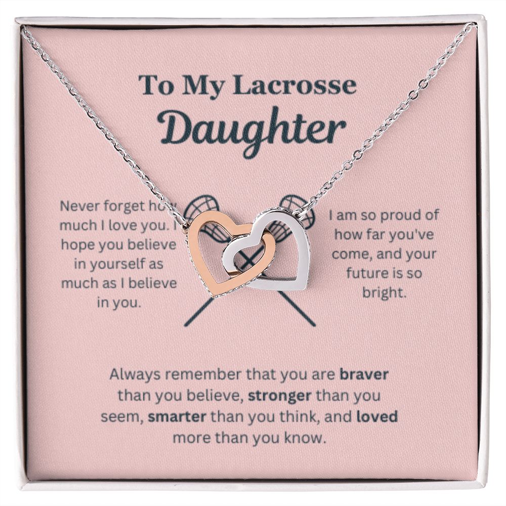 EllePendants To My Lacrosse Daughter Necklace, Father Daughter Necklace, Mother Daughter Necklace, Daughter Birthday, Heart Jewelry, Gold Jewelry, Interlocking Hearts, Message Card Necklace