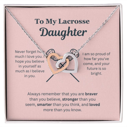 EllePendants To My Lacrosse Daughter Necklace, Father Daughter Necklace, Mother Daughter Necklace, Daughter Birthday, Heart Jewelry, Gold Jewelry, Interlocking Hearts, Message Card Necklace