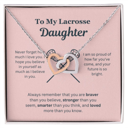 EllePendants To My Lacrosse Daughter Necklace, Father Daughter Necklace, Mother Daughter Necklace, Daughter Birthday, Heart Jewelry, Gold Jewelry, Interlocking Hearts, Message Card Necklace