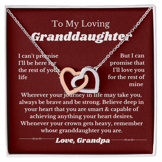 To My Granddaughter From Grandpa, Interlocking Hearts Necklace Gift from Grandfather, Birthday, Wedding Granddaughter jewelry