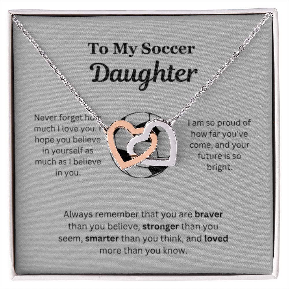 EllePendants To My Soccer Daughter Necklace, Father Daughter Necklace, Mother Daughter Necklace, Daughter Birthday, Heart Jewelry, Gold Jewelry, Interlocking Hearts, Message Card Necklace