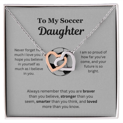 EllePendants To My Soccer Daughter Necklace, Father Daughter Necklace, Mother Daughter Necklace, Daughter Birthday, Heart Jewelry, Gold Jewelry, Interlocking Hearts, Message Card Necklace