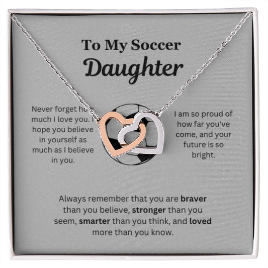EllePendants To My Soccer Daughter Necklace, Father Daughter Necklace, Mother Daughter Necklace, Daughter Birthday, Heart Jewelry, Gold Jewelry, Interlocking Hearts, Message Card Necklace