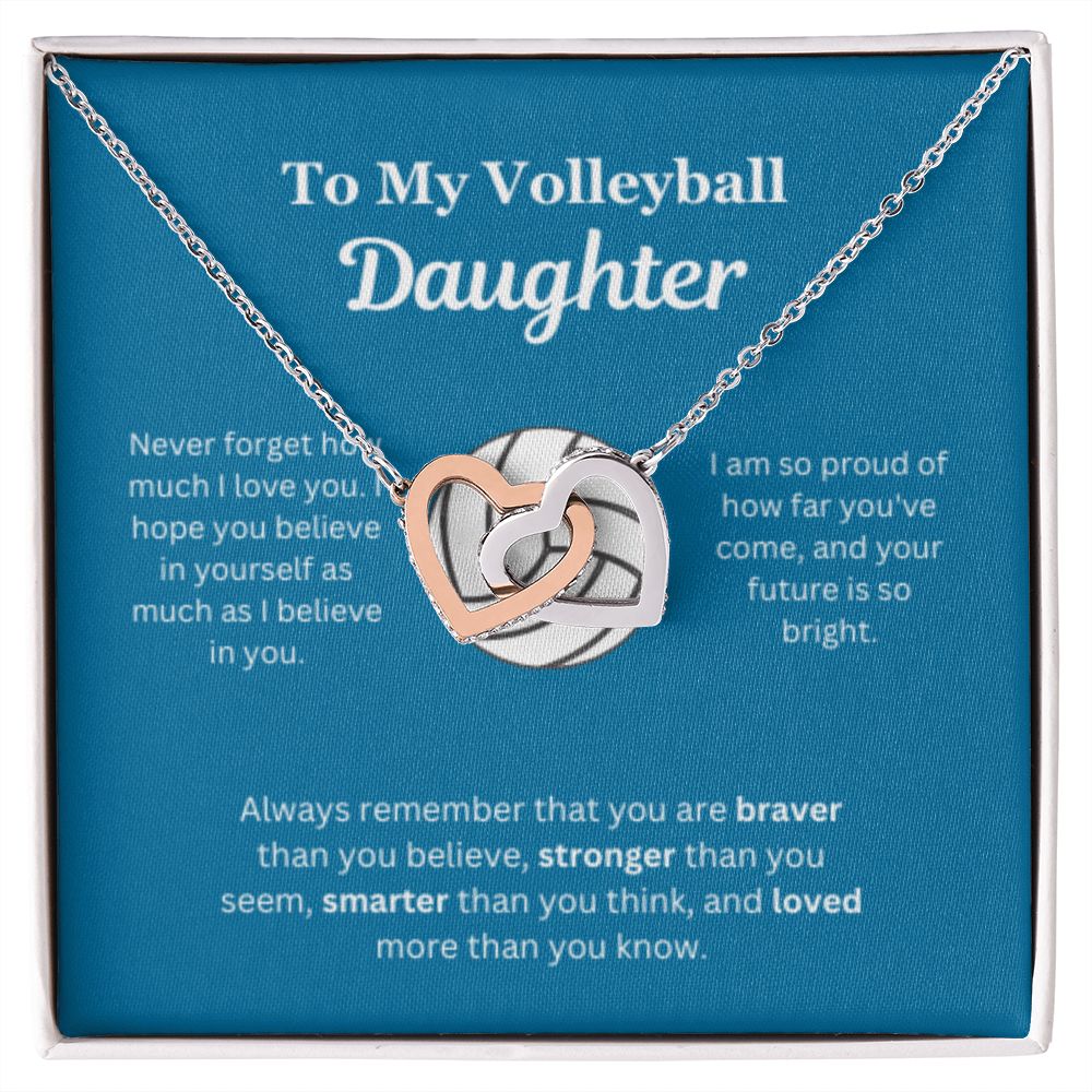 EllePendants To My Volleyball Daughter Necklace, Father Daughter Necklace, Mother Daughter Necklace, Daughter Birthday, Heart Jewelry, Gold Jewelry, Interlocking Hearts, Message Card Necklace