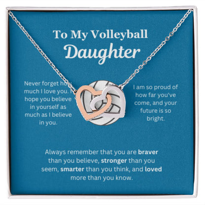 EllePendants To My Volleyball Daughter Necklace, Father Daughter Necklace, Mother Daughter Necklace, Daughter Birthday, Heart Jewelry, Gold Jewelry, Interlocking Hearts, Message Card Necklace