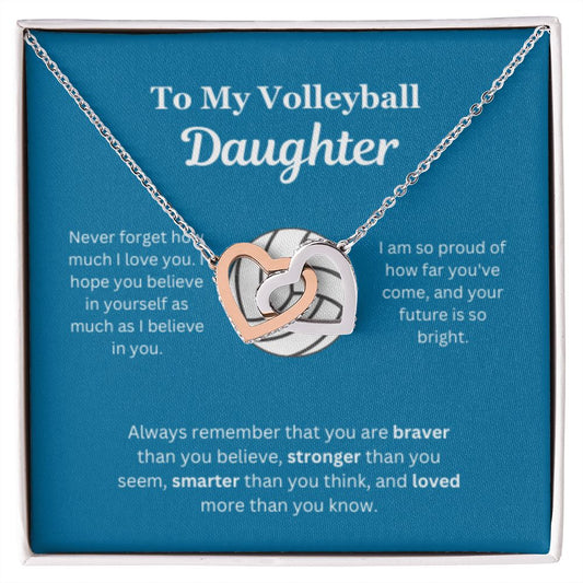 EllePendants To My Volleyball Daughter Necklace, Father Daughter Necklace, Mother Daughter Necklace, Daughter Birthday, Heart Jewelry, Gold Jewelry, Interlocking Hearts, Message Card Necklace