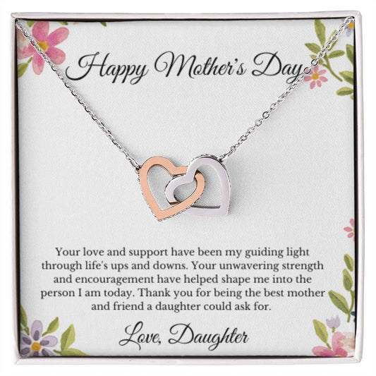 Interlocking Hearts, To Mom From Daughter Message Card Necklace, Mom Birthday Jewelry To Mom From Daughter Gifts, Mom Mother's Day Gifts From Daughter