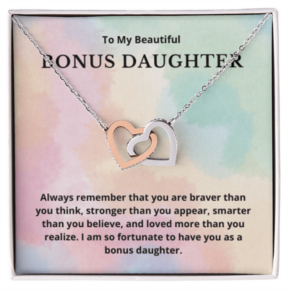 Bonus Daughter Gift for Step Daughter Interlocking Hearts Necklace