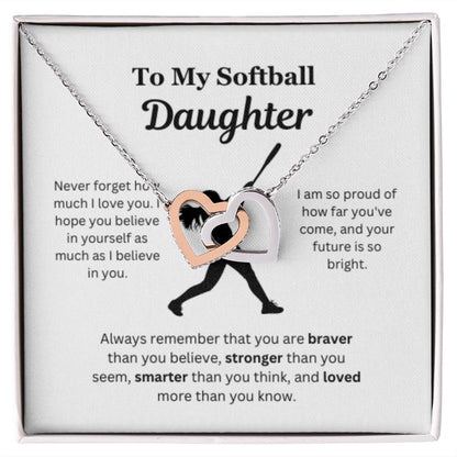 EllePendants To My Softball Daughter Necklace, Father Daughter Necklace, Mother Daughter Necklace, Daughter Birthday, Heart Jewelry, Gold Jewelry, Interlocking Hearts, Message Card Necklace