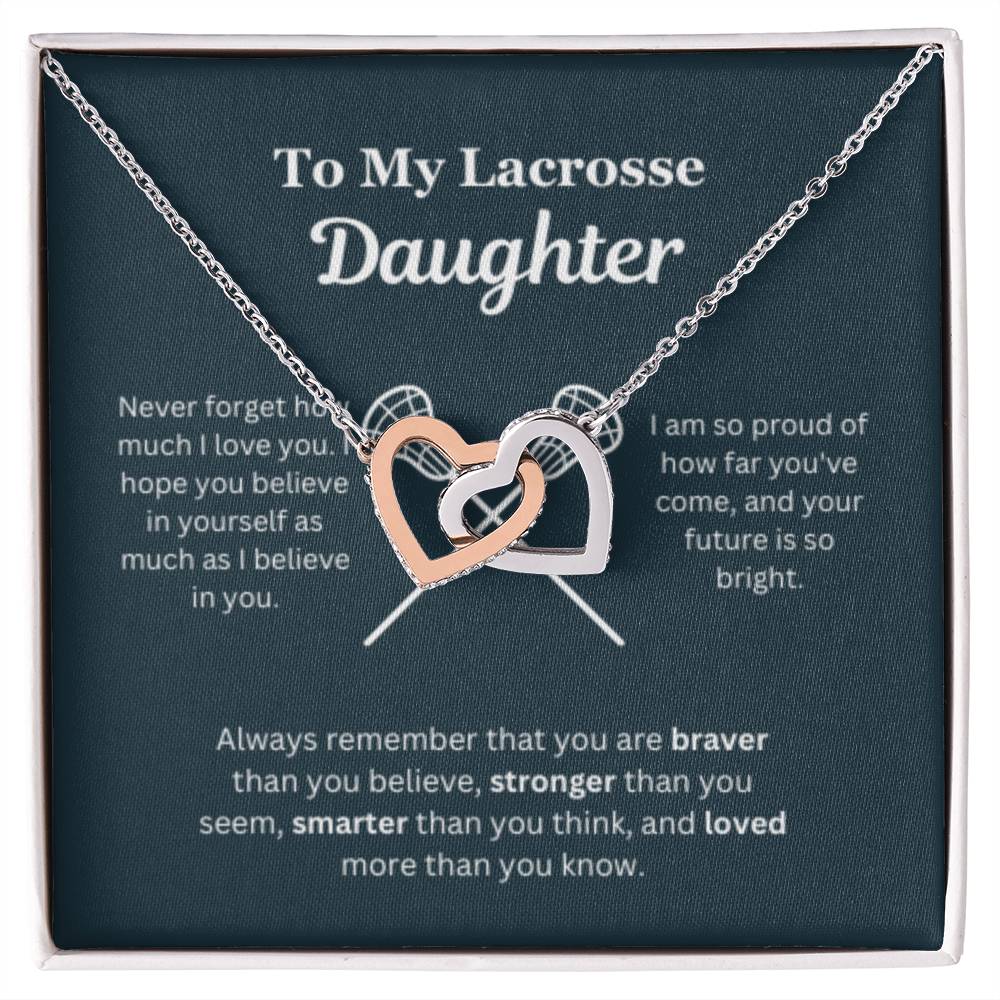 EllePendants To My Lacrosse Daughter Necklace, Father Daughter Necklace, Mother Daughter Necklace, Daughter Birthday, Heart Jewelry, Gold Jewelry, Interlocking Hearts, Message Card Necklace