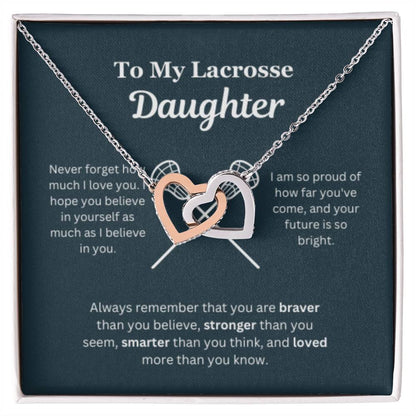 EllePendants To My Lacrosse Daughter Necklace, Father Daughter Necklace, Mother Daughter Necklace, Daughter Birthday, Heart Jewelry, Gold Jewelry, Interlocking Hearts, Message Card Necklace