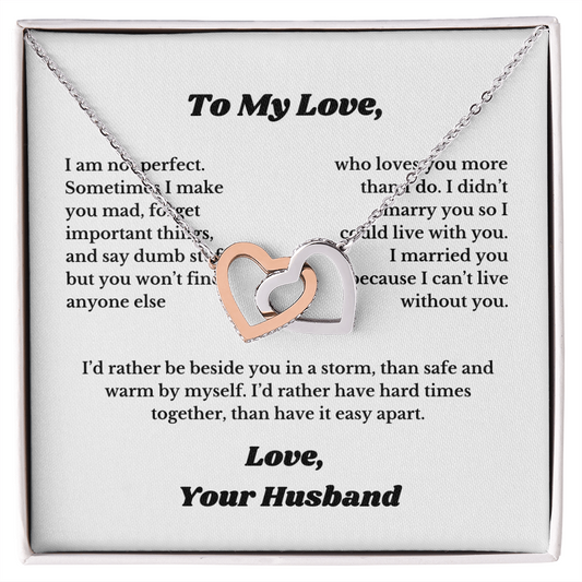 Gifts To My Love, Interlocking Heart Necklace for Wife From Husband, Anniversary Jewelry, Christmas Birthday for Her, Wifey, Valentines