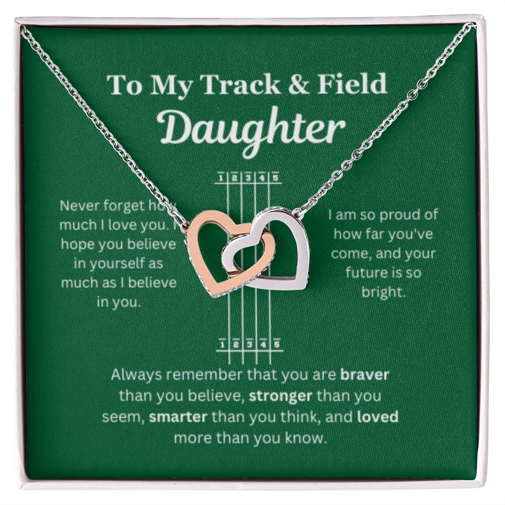 EllePendants To My Track and Field Daughter Necklace, Father Daughter Necklace, Mother Daughter Necklace, Daughter Birthday, Heart Jewelry, Gold Jewelry, Interlocking Hearts, Message Card Necklace